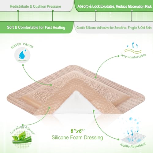 NeuHeils Silicone Foam Dressing with Border 6"x6", 10 Pack for Bed Sores - size: 6''x6'' (Pack of 10)