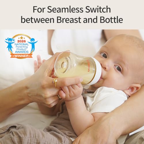 Pigeon PPSU Wide Neck Anti-Colic Nursing Baby Bottle, 8 oz, 2-Pack | Includes 2 M Nipples (3m+): Equipped with 2 natural-feel, medium-flow nipples; features a streamlined body for easy cleaning. - color: 8 Oz, 2 Packs