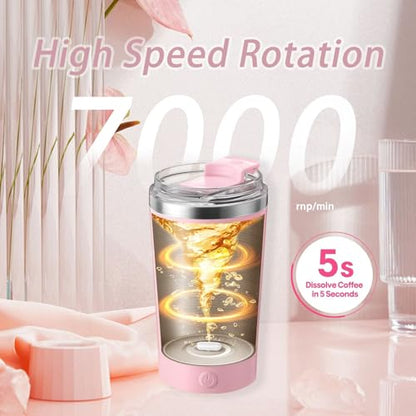 Self Stirring Mug with Lid, 13.5oz Magnetic Stirring Coffee Cup, Rechargeable 316 Stainless Steel, Auto-Mixing for Coffee, Milk, Protein Powder（Pink） - color: Pink