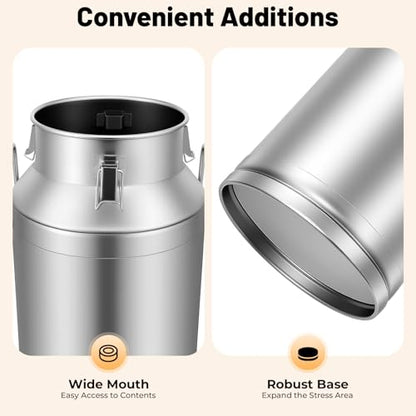10 Gal Stainless Steel Milk Can with Airtight Lid, 40L Heavy Duty Sealed Bucket for Liquid and Grain Storage for Home Brewing Farm Kitchen Use