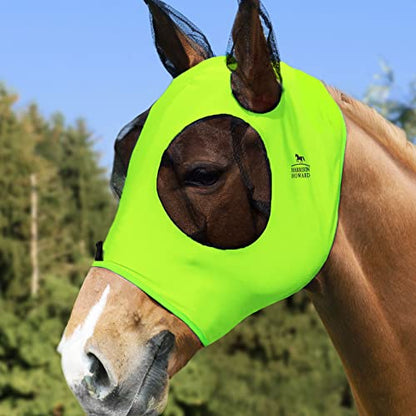 Harrison Howard Super Comfort Stretchy Fly Mask Large Eye Space with UV Protection Soft on Skin with Breathability Fluro Lime Full Size - color: Fluro-Lime, size: Full(Large)
