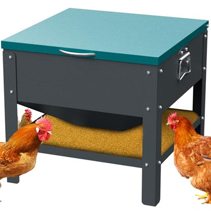Metal Chicken Feeder with Waterproof Cover, Galvanized Steel Automatic Chicken Feeder, 80 lbs Large Capacity, No Waste Chicken Feeder with Portable Handles, Poultry Feeder for Chickens, Ducks - color: Green