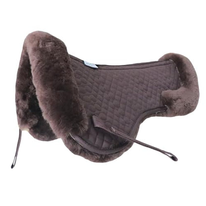 Woolous Sheepskin Half Pad for English Saddle, Wool Fleece Horse Saddle Pad - color: Brown