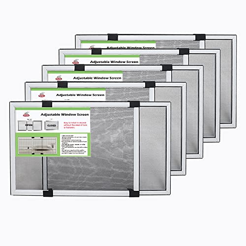 FLYZZZ Expandable Window Screen Large Adjustable Window Screens 19.8''H X 28-52‘’W 5 Pack Replacement Window Screen for Window - color: 5 Packs, size: 19.68 Inches High By 28-52 Inches Wide