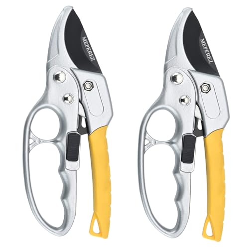 Germany Pruning Shears For Gardening, Arthritis Weak Hand Snips, 4x cutting power trimming, 1-Inch Cut Capacity Garden Clippers, Ergonomic handle, Rust resistant, high strength steel, Sharp - style: 2 pack-yellow