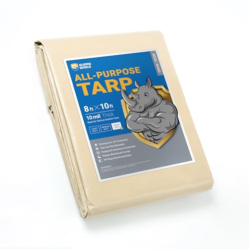 GUARD SHIELD Beige Tarp Heavy Duty Waterproof 8x10 Feet Outdoor Poly Tarps Cover Thick UV Resistant Canopy Tarpaulin with Grommets 10mil - color: Beige/Khaki, size: 8x10