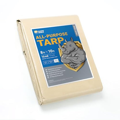 GUARD SHIELD Beige Tarp Heavy Duty Waterproof 8x10 Feet Outdoor Poly Tarps Cover Thick UV Resistant Canopy Tarpaulin with Grommets 10mil - color: Beige/Khaki, size: 8x10