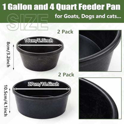 Sadny 4 Pcs Rubber Feed Pan, 1 Quart/0.25 Gallon and 4 Quart/1 Gallon - size: 1 Quart/0.25 Gallon and 4 Quart/1 Gallon