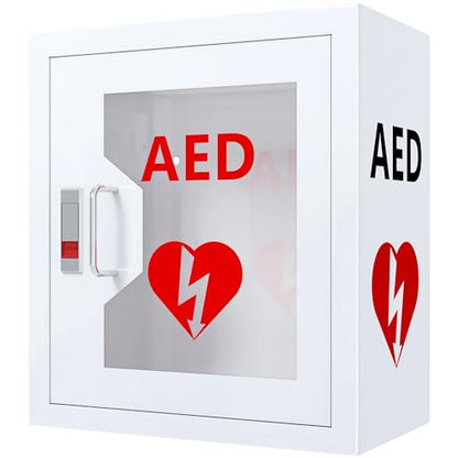 AED Cabinet Wall Mount: Steel Defibrillator Storage Case with Snap Lock and Universal AED Compatibility - for Home/Hospitals/Schools (14.2" W x 7.9" D x 15.7" H) - color: Without Alarm