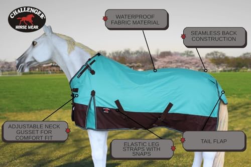 Challenger 1200D Turnout Rain Horse Sheet Light Winter Blanket 371 - color: Turquoise Brown, size: 76 inches