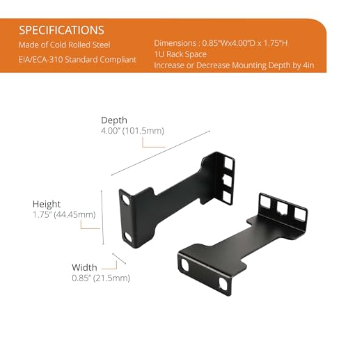 Tecmojo Server Rack Depth Extender - 1U - 4inch Depth - TAA Compliant - Recessed Rack Adapter - Rack Mount Adapter Kit - Network Rack Extender - size: 1U/4"