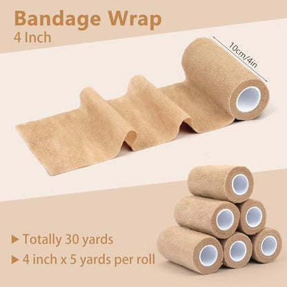 Self Adhesive Bandage Wrap 4 in, Elastic Vet Wrap, Athletic Sports Wraps