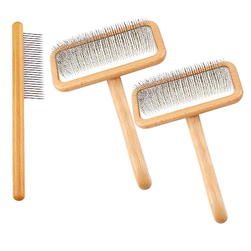 Carpet Rake Sheepskin Wool Brush and Sheepskin Brush Cleaner Comb, More Suitable for Pile Carpets/Rugs, for Carding Fur, Restore Carpets Softness and Texture (Wood, 3PCS(2*Big+1* Small)