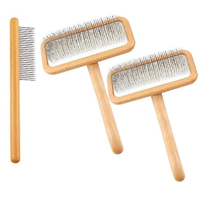 Carpet Rake Sheepskin Wool Brush and Sheepskin Brush Cleaner Comb, More Suitable for Pile Carpets/Rugs, for Carding Fur, Restore Carpets Softness and Texture (Wood, 3PCS(2*Big+1* Small)