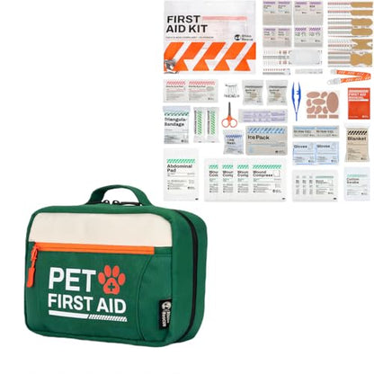 RHINO RESCUE Bundle - Pet First Aid Kit, Emergency Medical Supplies for Dogs & Cats, Safety Essentials Pack with Thermomete+220 Pieces First Aid Kit Refill Bag, Emergency Extra Replacement Supplies