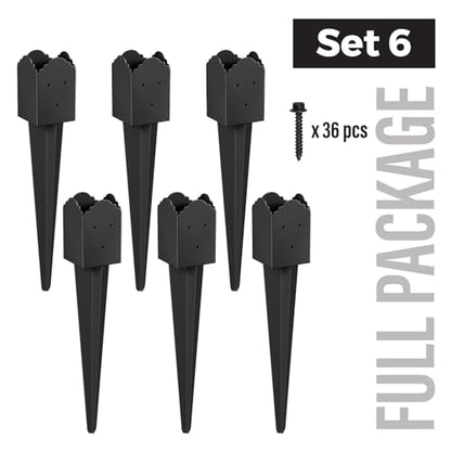 6 Pack 36"x4"x4" Heavy Duty Fence Post Anchor Ground Spike (S6) | Heavy Duty, Ground Spike, Outdoor Support Deck, Porch, Railing, Mailbox, Black - size: 36IN