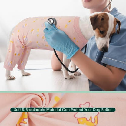Kuoser Dog Recovery Suit with Anti Licking Rear Leg Sleeve, PinkCake M - color: PinkCake, size: Medium (Back Length: 34cm / 13.38")