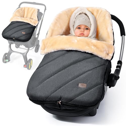 Orzbow Winter Car Seat Cover for Baby, Universal Fit, Berber Fleece, Gray | Car Seat Bunting Bag for Babies with Adjustable Zipper, Removable Car Seat & Stroller Footmuff to be Blanket - color: Faux Sheepskin Lining - Dark Gray