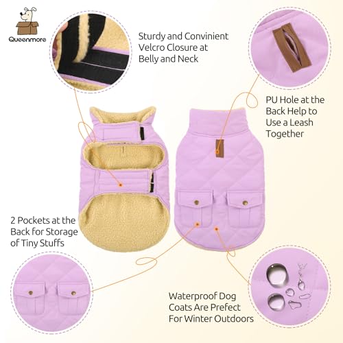 Queenmore XS Warm Dog Coat Winter Thick Quilting Cold Weather Puffer Vest - color: Lilac, size: X-Small