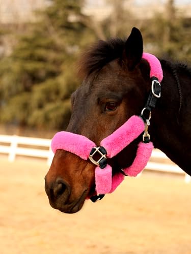 Harrison Howard Fleece Halter Covers for Horses, Set of 9, Prevent Hair Loss Pressure Marks, Padded Horse Halter Fleece Set Magenta - color: Magenta
