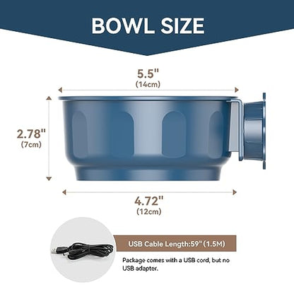 Small Heated Pet Water Bowl Indoor, 0.6L Winter Heating Water Bowl with USB Cable, Food Thermal Dish for Small Dogs Cats Rabbits, Hangable, Blue - size: 0.6L