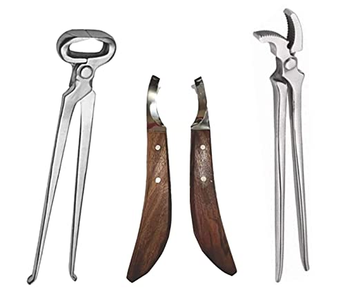 Hoof Nipper 15" with Hoof Curved Jaw Clincher & Farrier Hoof Knives Set – Professional Farrier Tool Kit for Horse Hoof Trimming, Clenching, and Shaping – Durable Steel Hoof Care Set