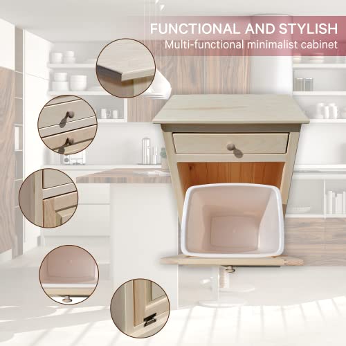 Peaceful Classics Wooden Tilt Out Trash Cabinet with Drawer, Unfinished - color: Unfinished, style: With Drawer