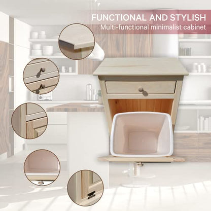 Peaceful Classics Wooden Tilt Out Trash Cabinet with Drawer, Unfinished - color: Unfinished, style: With Drawer