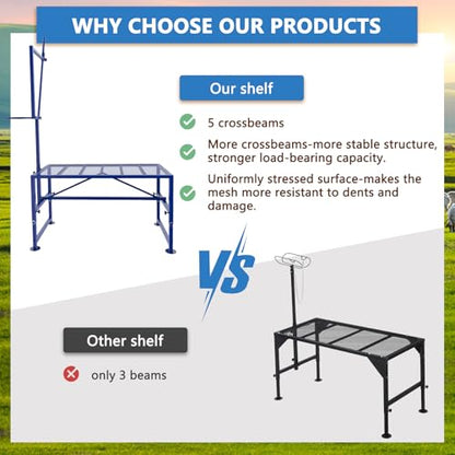 600 LBs Goat Stand with Feed Bin, Goat Milking Stand for Sheep Trimming and Milking, Hoof Trimming Stand Adjustable Size, with Feeder, Iron Blue - color: Blue, size: L - 47 inch