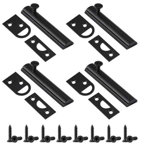 Lothee 2" 4 Pcs Brass Surface Bolt Door Latch, Matte Black - color: Matte Black, size: 2 Inch