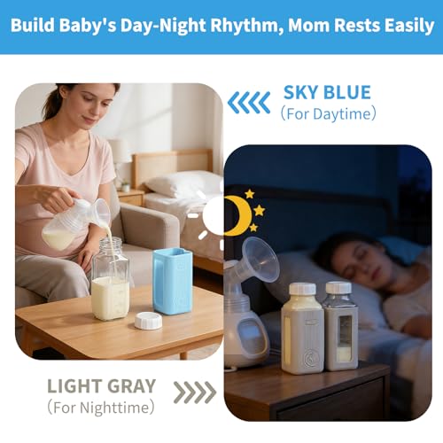 Syntic 2 Pack 16 Oz Glass Breastmilk Storage Bottles with Pour Spouts - color: 2 Set-Light Blue/Light Gray