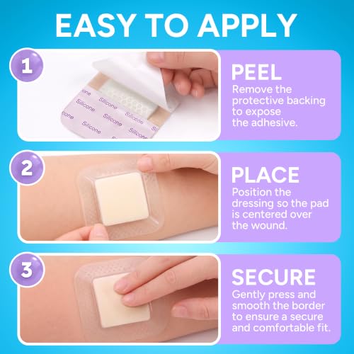 50Pcs Silicone Foam Dressing | 2x2 Bed Sore Bandages | Wound Care FSA&HSA - size: 2x2 50ct