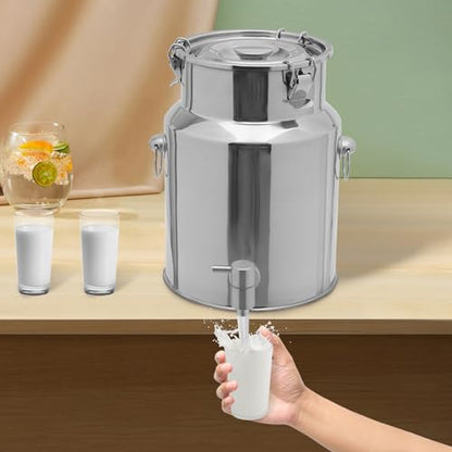 10L/2.64Gal Stainless Steel Beverage Storage Dispenser with a Spigot Milk Can Drink Jug Dispenser with Hangable Lid, 7.87 * 11.81in (Silver - 10L/2.64Gal) - color: Silver - 10L/2.64Gal