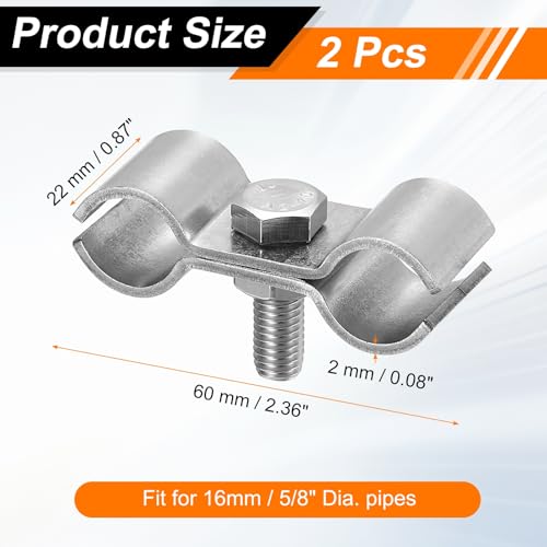 HARFINGTON 2pcs Chain Link Fence Panel Clamps 5/8" Stainless Steel Dog Kennel Clamps Fence Connector Temporary Dog Cage Hardware Parts with Bolts and Nuts for Round Pipe Panel - size: 5/8"
