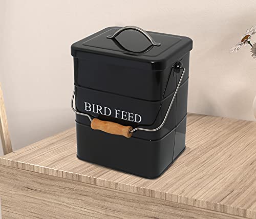 Morezi Bird Seed Storage Container Metal, 6 Lbs Airtight Bird Food Tin - color: Black