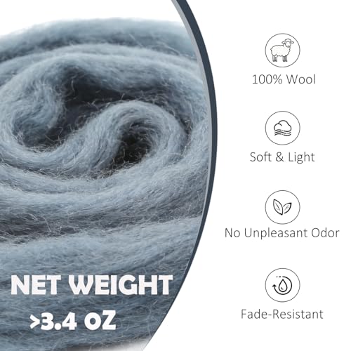 3.4oz Needle Felting Wool Grayish Blue for DIY Needle Craft Enthusiasts - color: Grayish Blue