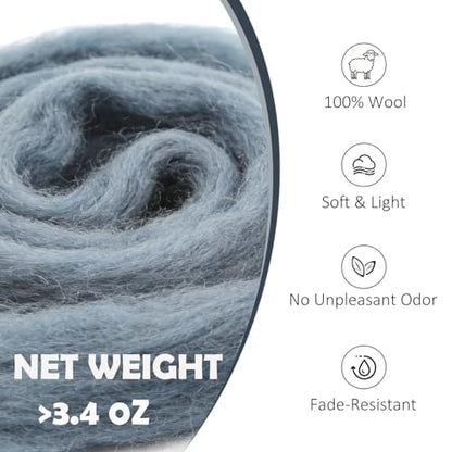 3.4oz Needle Felting Wool Grayish Blue for DIY Needle Craft Enthusiasts - color: Grayish Blue