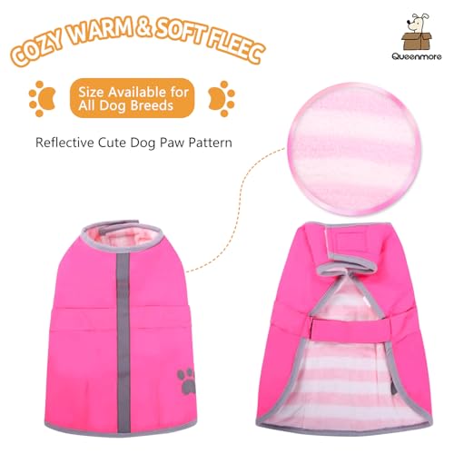 Queenmore Cold Weather Dog Coats Loft Reversible Winter Fleece Dog Vest Waterproof Pet Jacket Available in Extra Small, Small, Medium, Large Extra Large Sizes - color: Pink, size: Small