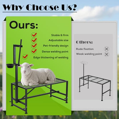 800 LBs Goat Stand with Feed Bin, Adjustable Size Goat Milking Stand