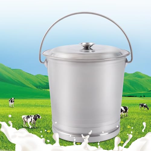 14L/14.8 Qt Large Stainless Steel Compost Bucket Milk Metal Pail with Lid & Handle, Compost Bin Kitchen Scrap Buckets Food Waste Slop Storage Container Buckets Garbage Pail, Open Lip Edge