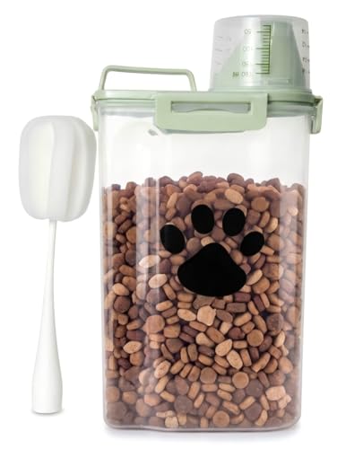 Dog Storage Container with cleaning brush with Measuring Cup - color: 3QT-Green