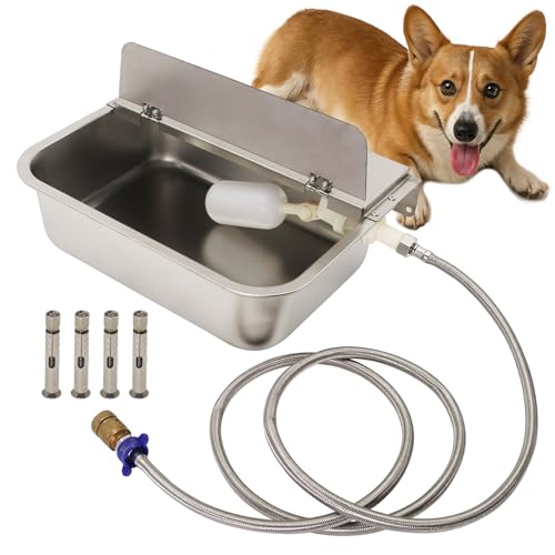 Automatic Animal Drinking Water Bowl，304 Stainless Steel 6L Large Dog Water Bowl with Float Valve Wall-mountable Water Dispenser Include Pipe and Quick Connecter,for Dog Horse Goat Pig Cow