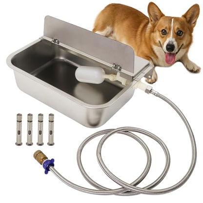 Automatic Animal Drinking Water Bowl，304 Stainless Steel 6L Large Dog Water Bowl with Float Valve Wall-mountable Water Dispenser Include Pipe and Quick Connecter,for Dog Horse Goat Pig Cow