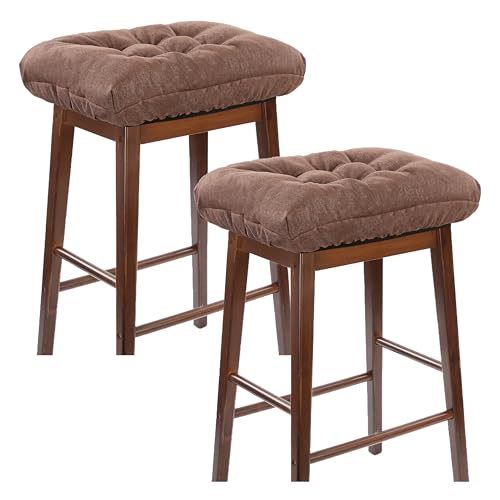 Rectangular Stool Cushion Set of 2, Soft Saddle Stool Cushions with Ties, Nonslip and Washable, Brown, 18 x 10.5 x 4 Inch - color: Brown, size: Pack of 2