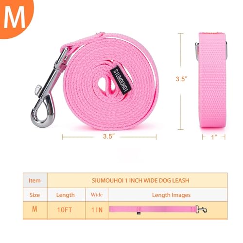 10 ft Strong Durable Nylon Dog Training Leash, Traction Rope, 1 Inch Wide, for Small and Medium Dog (Pink, 10 Feet) - color: Pink, size: 10 Feet