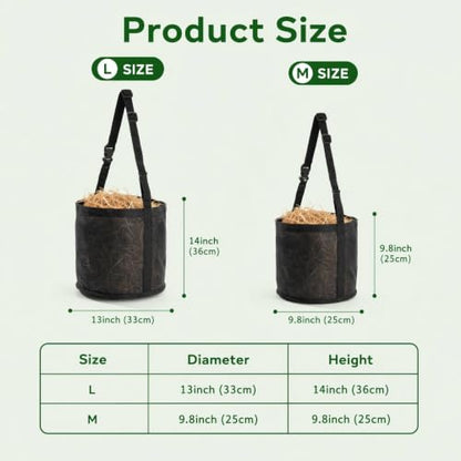 Mesh Horse Feed Bag – Portable Hay Bucket with Adjustable Strap, Durable & Breathable, Reduces Feed Waste for Trailering, Camping & Daily Use, Size M