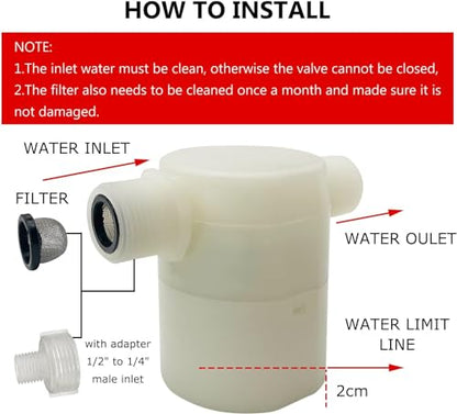 Water Float Valve, Water Level Control Water Tank Traditional Float Valve Upgrade 2 PCS (side inlet, 1/2" to 1/4") - color: side inlet, size: 1/2" to 1/4"