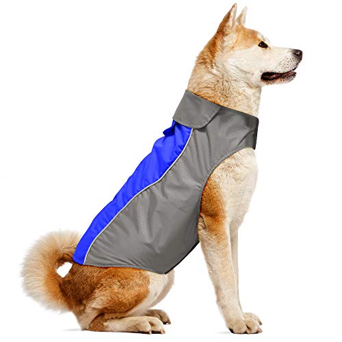 Vizpet Dog Raincoat Waterproof Coats,Dog Jacket High Visibility Warm Vest Dog Clothes for Small Medium Large Dogs(Blue-M) - size: Blue-M