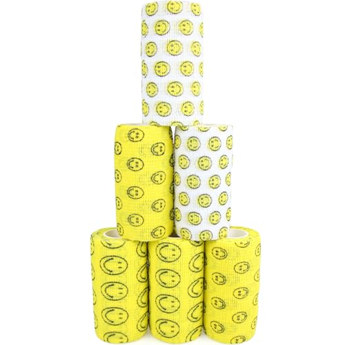 Self Adhesive Bandage Wrap Animal Cohesive Bandage Self Adherent Wrap First Aid Tape for Dogs Cats Horses Birds & Wrist Healing Ankle Sprain (4 Inch Smile 6 Rolls) - color: 4 Inch Smile 6 Rolls