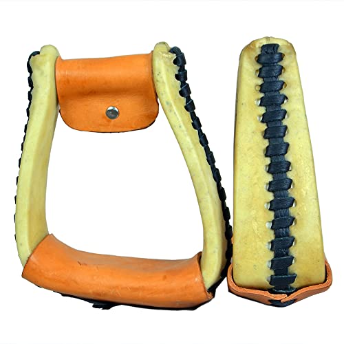 HILASON Horse Western Saddle Stirrup Rawhide Leather Stirrups Pair | for Barrel Racing Horses